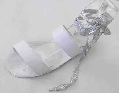 white sandal with ankle tie